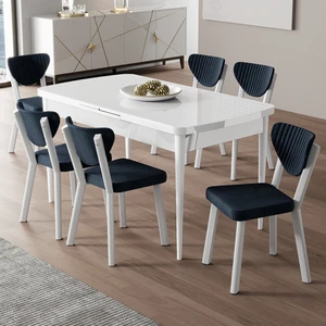 Exve Serisi 80 x 132 Açılabilir Beyaz Masa Takımı ve 6 Antrasit Sandalye
