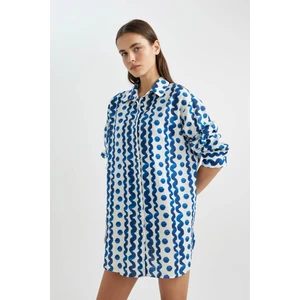Desenli Poplin Plaj Gömleği-Fall in Love Z4856AZ24SM