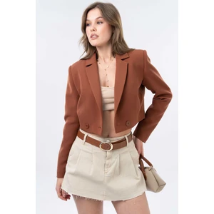 Kahverengi Kruvaze Crop Blazer Ceket