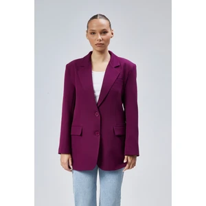 Mor Kadın Düğmeli Oversize Blazer Ceket