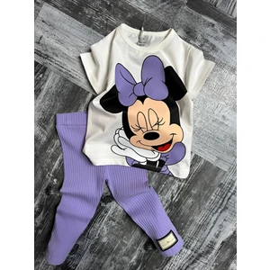 Minnie Mouse Çiçekli Fitilli Yüksek Kalite Bebek Çocuk Kız Kapri Tayt Takım