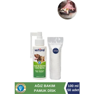 Köpek Ağız ve Diş Bakım Spreyi 100ML Doğal Ağız Bakımı Ağız Kokusu Yumuşak Disk  Pamuk 50'li