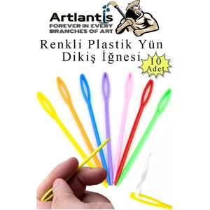 Renkli Plastik Yün Iğnesi 9 cm 10 Adet Plastik Dikiş Iğnesi Plastik Örgü Dikme Iplik Iğne Dokuma Iğnesi