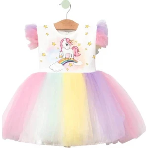 Kız Çocuk Unicom Baskılı Tüllü Elbise 1/9 Yaş