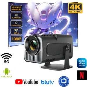 Mini Projektör | Android Tv Android Kurulu Full Hd Projeksiyon Projektör Wi-Fi ve Bluetooth Destekli | Sinema Keyfi | Taşınabilir ve Şık Tasarım 4K Projektör 4K Projeksiyon Cihazı