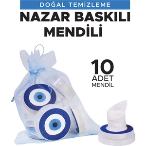 Handy Towel Nazar Boncuk Baskılı Doğal Temizleme Mendili 10 Adet