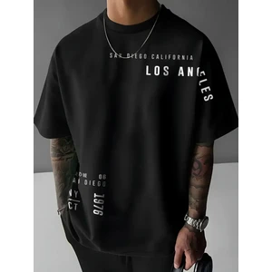 Amor Man Büyük Beden Özel Tasarım Los Angeles Göğüs Kol Baskılı Ultra Rahat Battal Erkek  T-Shırt