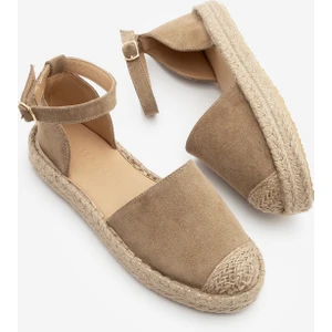 Kadın  Deri Bilekten Bağlamalı Jüt Espadril Olive Süet Sandalet Zoder