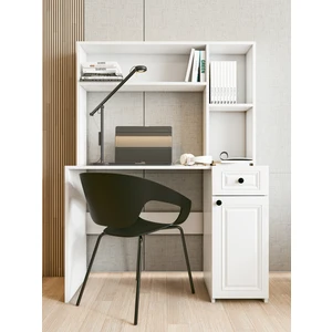 Çalışma masası country bilgisayar masası parlak beyaz kitaplıklı raflı ofis ders masası