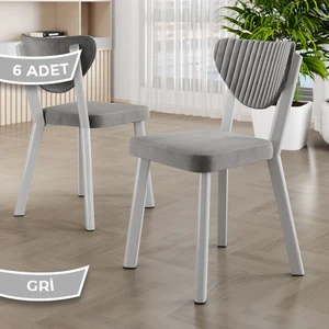 Arfe Serisi 6 Adet Mutfak Sandalyesi Beyaz Metal Iskeletli  Babyface Kumaş