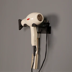 İster Kendinden Yapışkanlı İster Vidalı Saç Kurutma Makinesi ve Fön Makinesi Tutacağı Mat Siyah Banyo Rafı