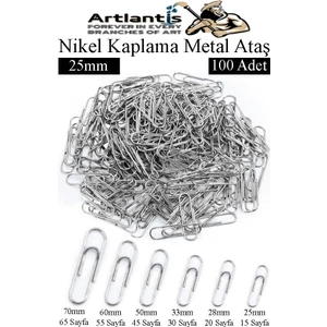 Metal Ataş No 2 25MM 100 Lü 1 Paket Nikel Kaplama Metal Ataç Dayanıklı Paslanmaz 15 Sayfa Kapasiteli Ofis Okul Büro