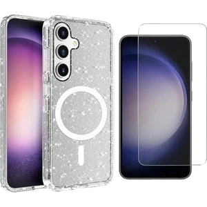 Samsung Galaxy S25 Kılıf Magsafe Şarj Özellikli Parlayan Simli Saydam Renkli Zore Allstar Kapak + Nano Ekran Koruyucu
