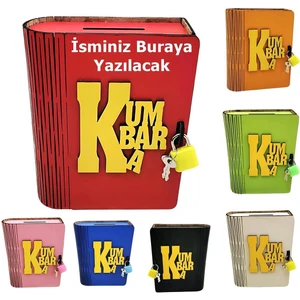 Ahşap Kitap Şeklinde Katlanır Kilitli Kumbara Çocuk Okul Mezuniyet Hediyelik