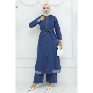 Moda Mihram Kapşonlu Ribanalı Kot Takım Açık Mavi 19244