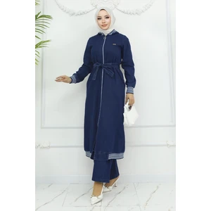 Moda Mihram Kapşonlu Ribanalı Kot Takım Açık Mavi 19244