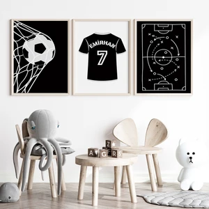 Çocuk Kalbi Atölyesi Futbol Formalı Erkek Bebek ve Çocuk Odası 3'lü Tablo Isim Seti