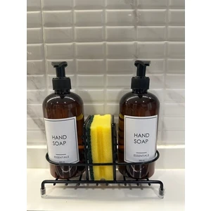 Kitchen Live Metal Standlı Sabunluk Seti 2'li Sıvı Sabunluk Seti ve Bulaşık Süngeri