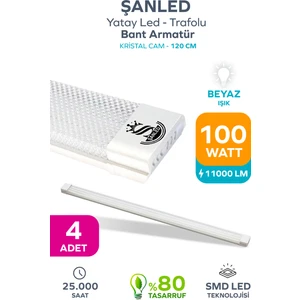 100W 120 Cm Kristal Yatay LED Bant Armatür-Trafolu Beyaz Işık