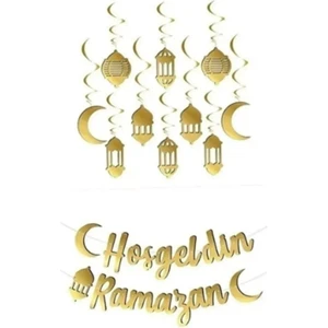 Ramazan Süslemeleri 2'li - Hoşgeldin Ramazan Kaligrafi ve 10 Lu Tavan Süs