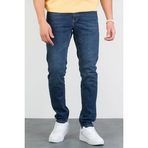 Erkek Bruce Koyu Mavi Taşlamalı Slim Fit Likralı Jean Kot Pantolon Dunkelblau 38/30