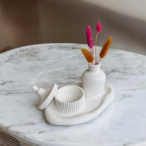 Dekoratif Standlı Takı Kutusu ve Vazo Seti -Beyaz