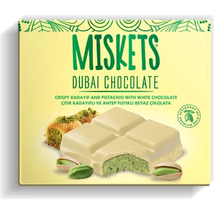 Dubai Çikolatası Beyaz Antep Fıstıklı Çıtır Kadayıflı Dolgulu Sütlü Tablet Çikolata 100 gr