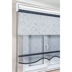 Bizden Perde çift mekanizmalı çizgili antrasit tül ve stor güneşlik perdeler