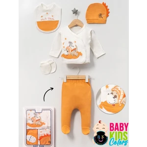 Baby Kids Colors Kutulu - Erkek Yenidoğan Kıyafetleri 5'li Hastane Çıkış Setleri Sevimli Köpek Nakışlı Pamuk