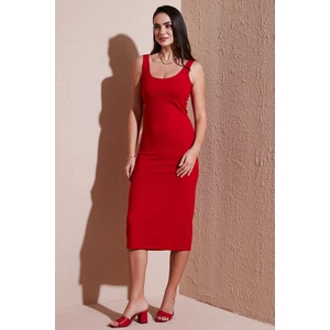 Slim Fit Kalın Askılı Midi Elbise Bayan Elbise 5866154