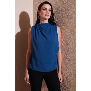 Slim Fit Dik Yaka Omuz Büzgülü Bluz Bayan Bluz 6527836