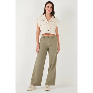 Pamuklu Standart Fit Yüksek Bel Geniş Paça Pantolon Bayan Pantolon 668YP5193