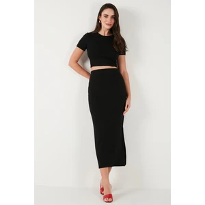 Slim Fit Yırtmaç Detaylı Uzun Etekli Crop Takım Bayan Takım 5866148