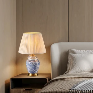 Elea Blue Blanc Desenli Seramik Oturma Odası Salon Abajur