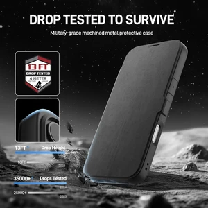 iPhone 13 Kılıf Vegan Deri Tasarımlı Şeffaf Kartlıklı Raptic Urban Folio Serisi Kapak Siyah