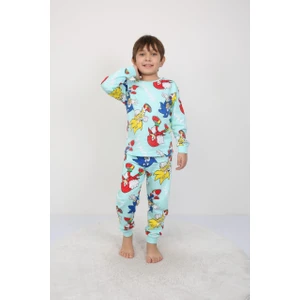 %100 Pamuk Süper Sonic Desenli Uzun Kollu Erkek Çocuk Pijama Takımı (3,4,5,6,7,8,9,10,11,12,13 Yaş)
