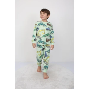 Bunny Hopp  Pamuk Penye Kumaş Iş Makineleri Desenli Uzun Kollu Erkek Çocuk Pijama Takımı (3,4,5,6,7,8 Yaş)