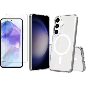 Galaxy S25 Plus Kılıf Magsafe Şarj Özellikli Şeffaf Sert PC Zore Embos Kapak + Zore Nano Micro Temperli Ekran Koruyucu