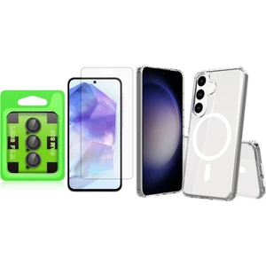 Galaxy S25 Kılıf Magsafe Şarj Özellikli Şeffaf Sert PC Zore Embos Kapak + Kamera Lens Koruyucu + Nano Ekran Koruyucu
