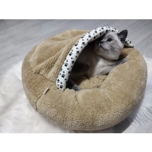 Pet Simit Mağara Yatak - Kedi, Küçük Irk Köpek Yatağı 45X45X16 cm Peluş Kumaş