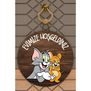 Rug Mood Modern Kapı Süsü Ahşap Tom ve Jerry Karşılama Dış Mekan Kapı Süsü