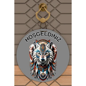 Rug Mood Modern Kapı Süsü Gri Zemin Kurt Hoşgeldiniz Dış Mekan Kapı Süsü