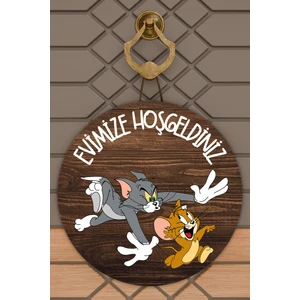Rug Mood Modern Kapı Süsü Ahşap Tom ve Jerry Kaçan Dış Mekan Kapı Süsü