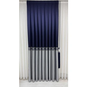 Fon Dünyası Pano fon perde şeritli lacivert gri (tek kanat)