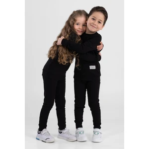 Unisex Çocuk Ribana Kumaş Rahat Eşofman Takımı Siyah