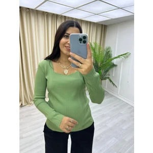 Kadın Kare Yaka Uzun Kol Triko Bluz