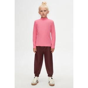 Şeker pembe Basic Kışlık Yarım Balıkçı Yaka Uzun Kollu Kız Çocuk Tişört
