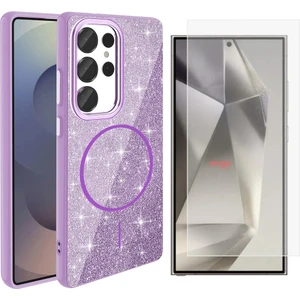 Samsung Galaxy S25 Ultra Kılıf Magsafe Şarj Özellikli Parlayan Simli Zore Okso Kapak + Nano Ekran Koruyucu