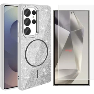 Samsung Galaxy S25 Ultra Kılıf Magsafe Şarj Özellikli Parlayan Simli Zore Okso Kapak + Nano Ekran Koruyucu