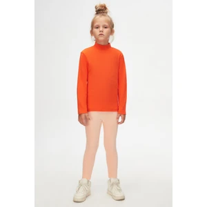 Turuncu Basic Kışlık Yarım Balıkçı Yaka Uzun Kollu Kız Çocuk Tişört
